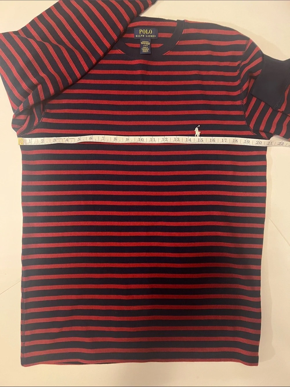 Polo Ralph Lauren Men’s L Red Navy Striped Waffle Knit Sleepwear Thermal Shirt